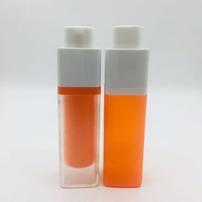 Square Acrylic Airless Empty Foundation Bottle With Pump Orange Color