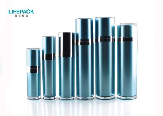 Bouteilles en plastique de capacité bleue de forme ronde, bouteille cosmétique acrylique de vente en gros